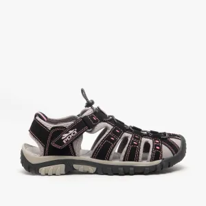 PDQ SASHA Womens Toggle & Velcro Summer Trail Sandals Black/Pink