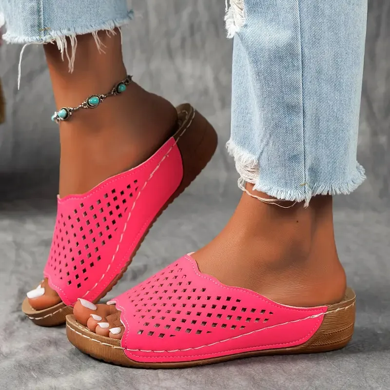 Peep Toe Wedge Slide Sandals