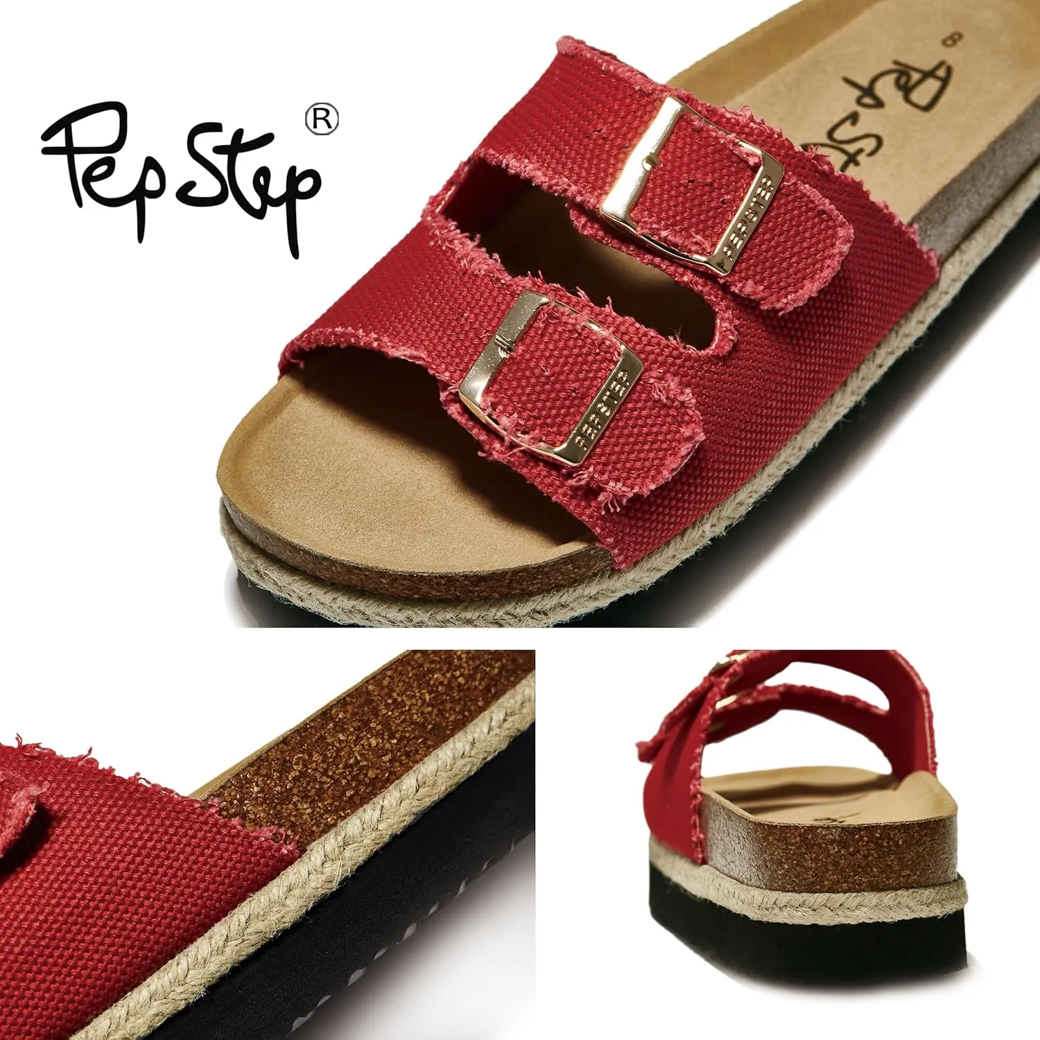 PepStep Slide Sandals for Women with Soft Cork Footbed and Strap, Ladies Fashion Platform Slide Sandals Comfortable Slip On Style