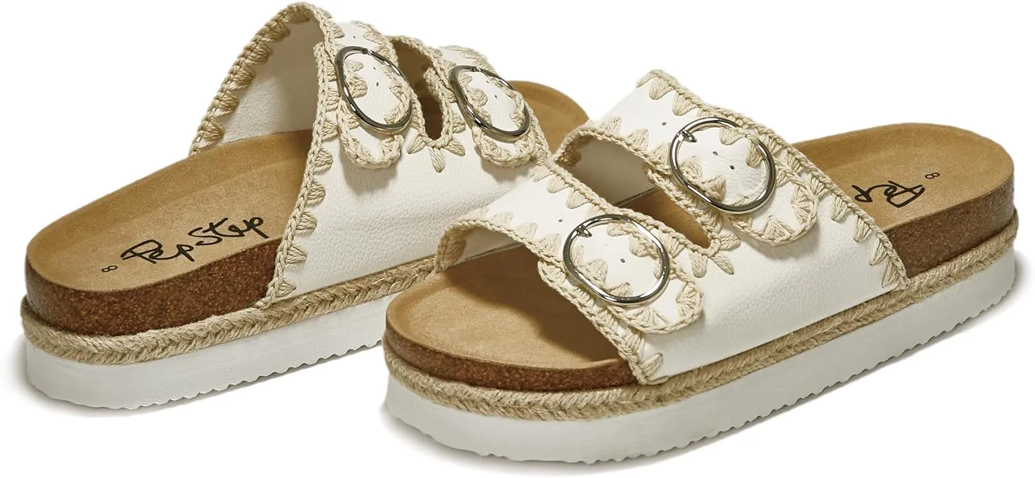 PepStep Slide Sandals for Women with Soft Cork Footbed and Strap, Ladies Fashion Platform Slide Sandals Comfortable Slip On Style