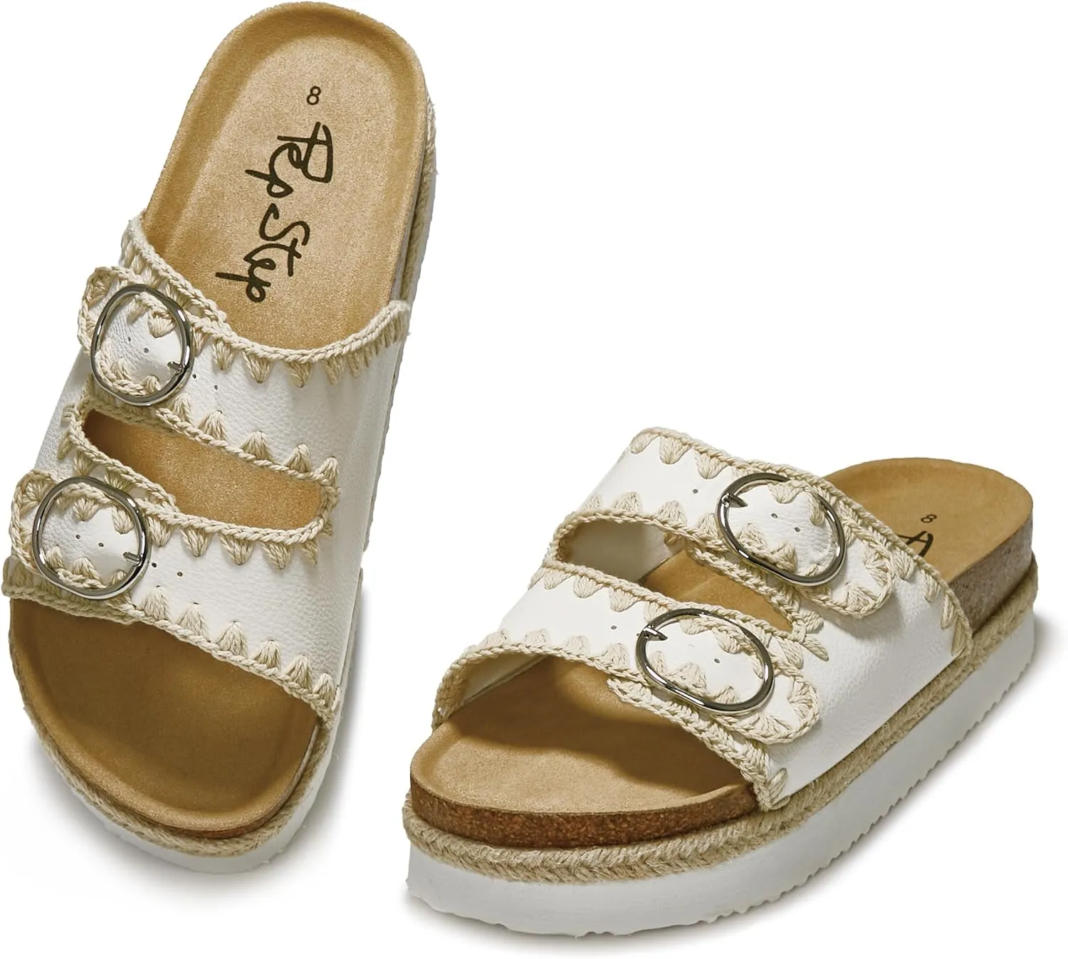 PepStep Slide Sandals for Women with Soft Cork Footbed and Strap, Ladies Fashion Platform Slide Sandals Comfortable Slip On Style