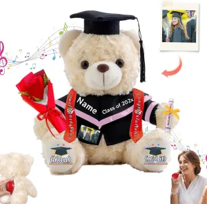 Personalized Graduation Bear Class of 2025 Teddy Bear with Text Photo, Personalized Teddy Bear as Graduation Gifts for Him Her 2025 High School College Graduation Gifts 2025 (10 inch)