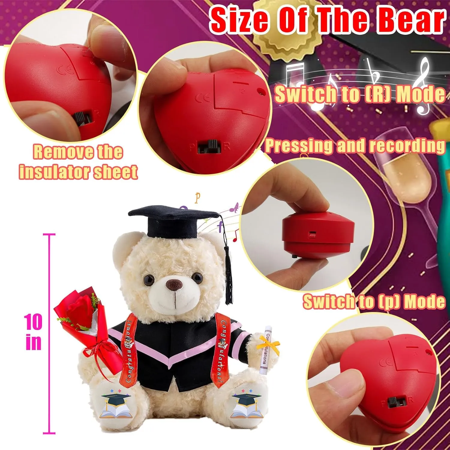 Personalized Graduation Bear Class of 2025 Teddy Bear with Text Photo, Personalized Teddy Bear as Graduation Gifts for Him Her 2025 High School College Graduation Gifts 2025 (10 inch)