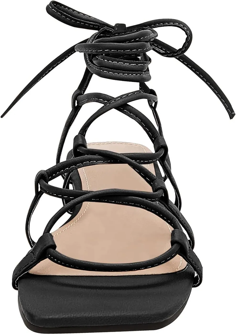PiePieBuy Womens Lace up Square Toes Flat Sandals with Ankle Strap Summer Criss-Cross Gladiator Shoes