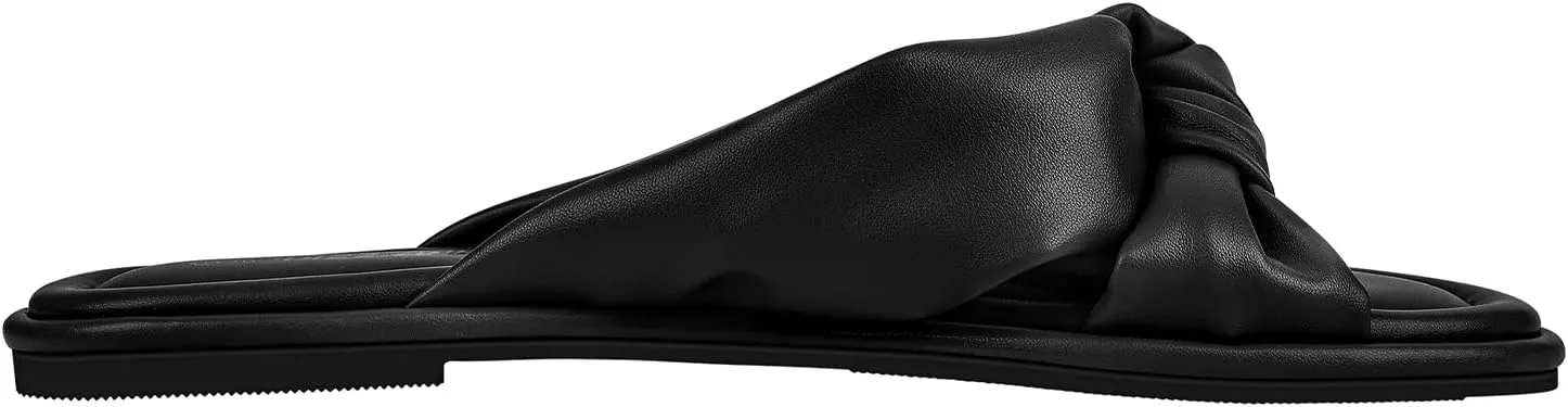 PIZZ ANNU Women's Camila Knotted Slide Sandals with Memory Foam, Comfortable Leather Slip-On Dressy Flat Sandals for Summer & Beach