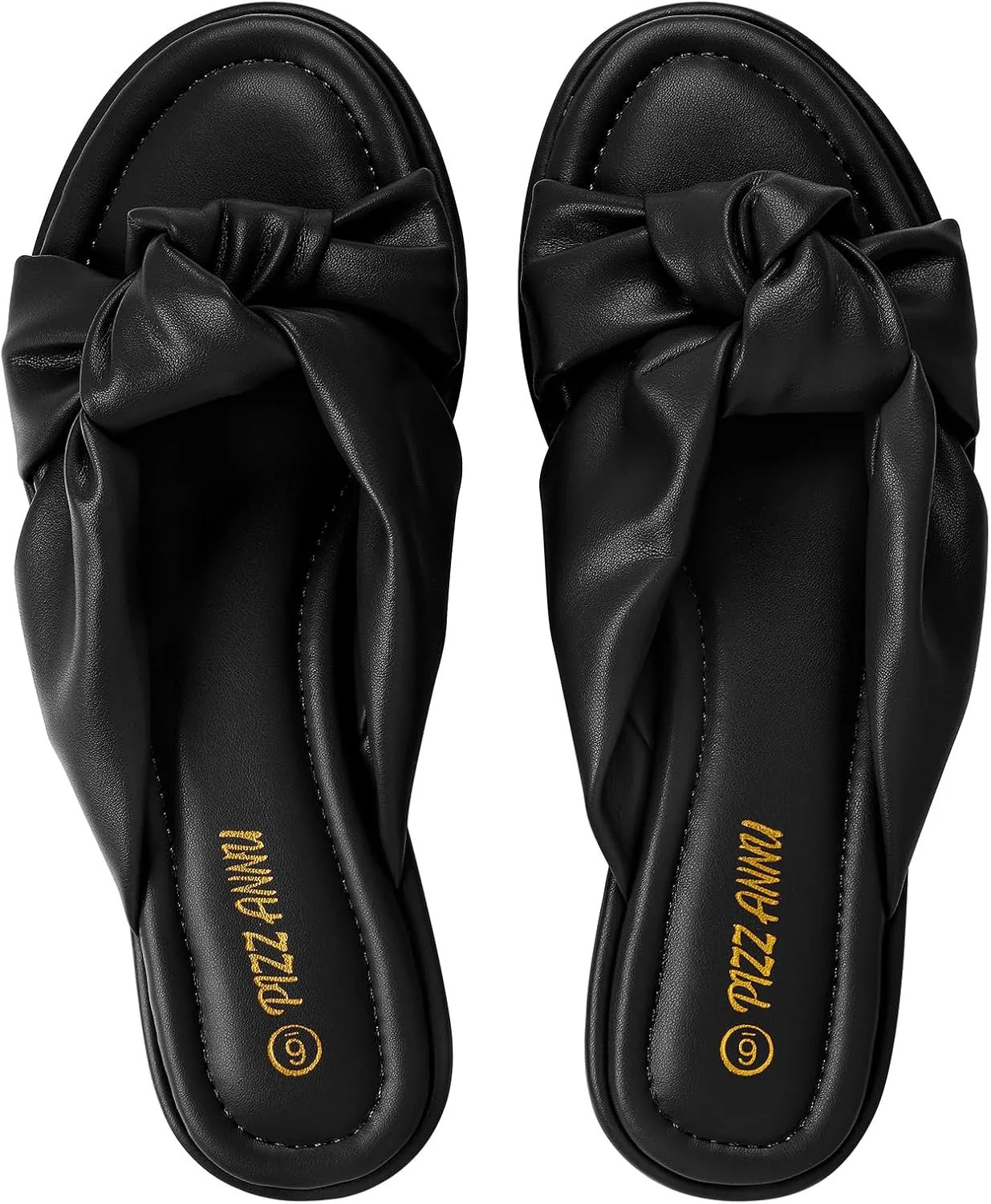 PIZZ ANNU Women's Camila Knotted Slide Sandals with Memory Foam, Comfortable Leather Slip-On Dressy Flat Sandals for Summer & Beach