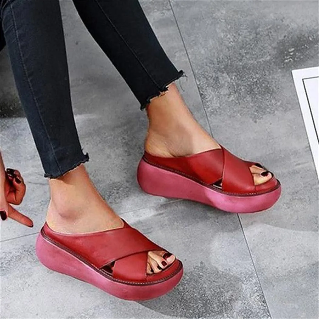 Platform Criss Cross Slides Slip on Slide Sandals