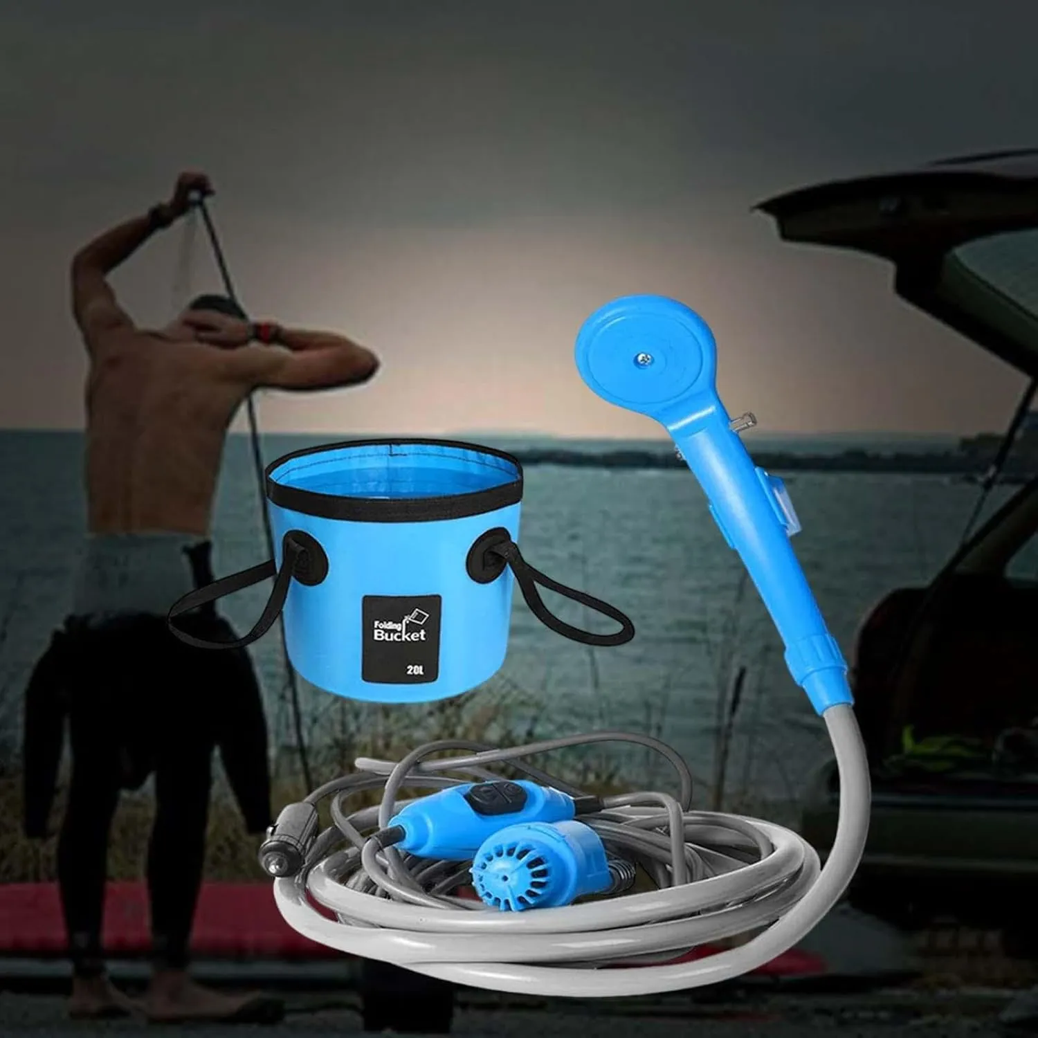Portable Shower Camping Shower Versatile with Folding Bucket Camp Shower for Pet Cleaning Camping Backpacking Plants Watering
