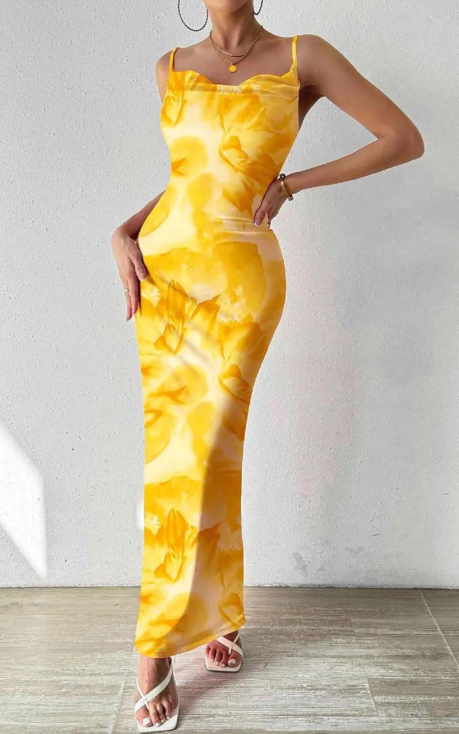 PRETTYGARDEN Women's 2025 Summer Floral Spaghetti Strap Maxi Dress Stretch Sexy Bodycon Dress Backless Slip Long Dresses