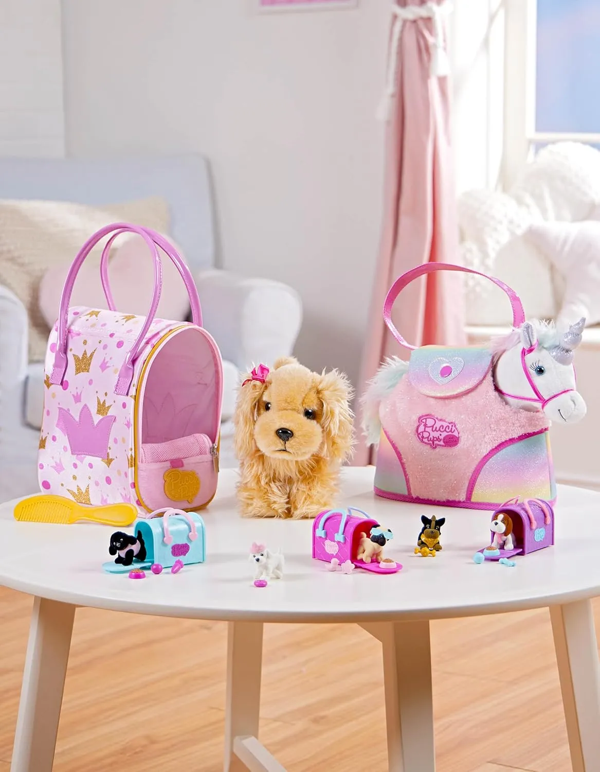 Pucci Pups – Plush Unicorn – Stuffed Animal – Carrier Bag – Comb & Bottle – Kids 3 Years  