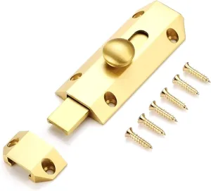 Pure Solid Brass Surface Bolt Latch- 3.7" Slide Door Locks,Security Slide Latchs Door Lock-Bolt Latch Locks, with Screws, Used for Gate, Window and Cabinet etc Gold