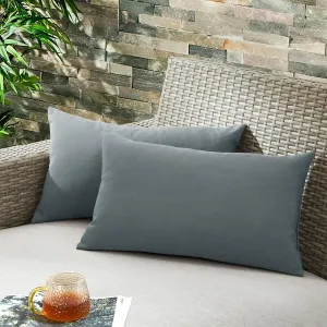 puredown® Outdoor Water Resistant Throw Pillows, Feathers and Down Filled Decorative Pillows for Couch Cushion Garden Bench 12 x 20 Inch, Set of 2, Grey