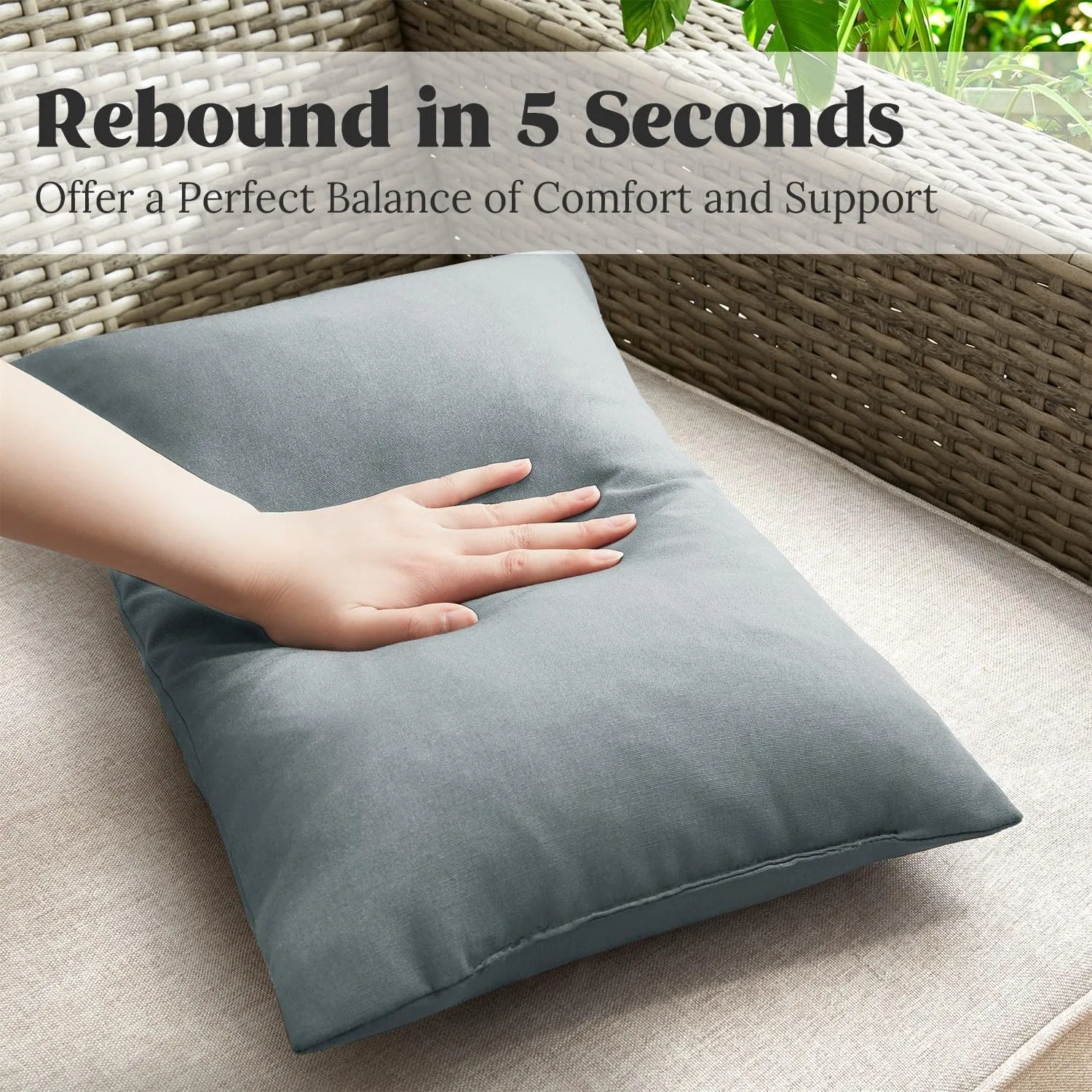 puredown® Outdoor Water Resistant Throw Pillows, Feathers and Down Filled Decorative Pillows for Couch Cushion Garden Bench 12 x 20 Inch, Set of 2, Grey