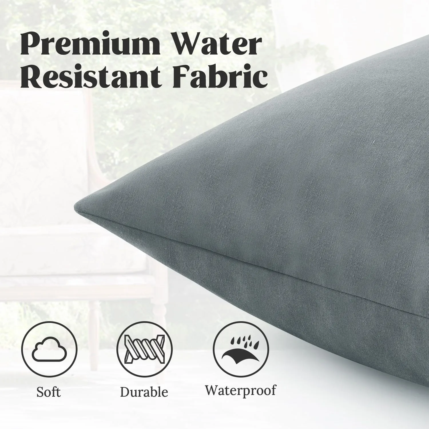 puredown® Outdoor Water Resistant Throw Pillows, Feathers and Down Filled Decorative Pillows for Couch Cushion Garden Bench 12 x 20 Inch, Set of 2, Grey