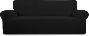 PureFit Stretch Sofa Slipcover – Spandex Jacquard Non Slip Soft Couch Sofa Cover, Washable Furniture Protector with Non Skid Foam and Elastic Bottom for Kids (Sofa, Black)