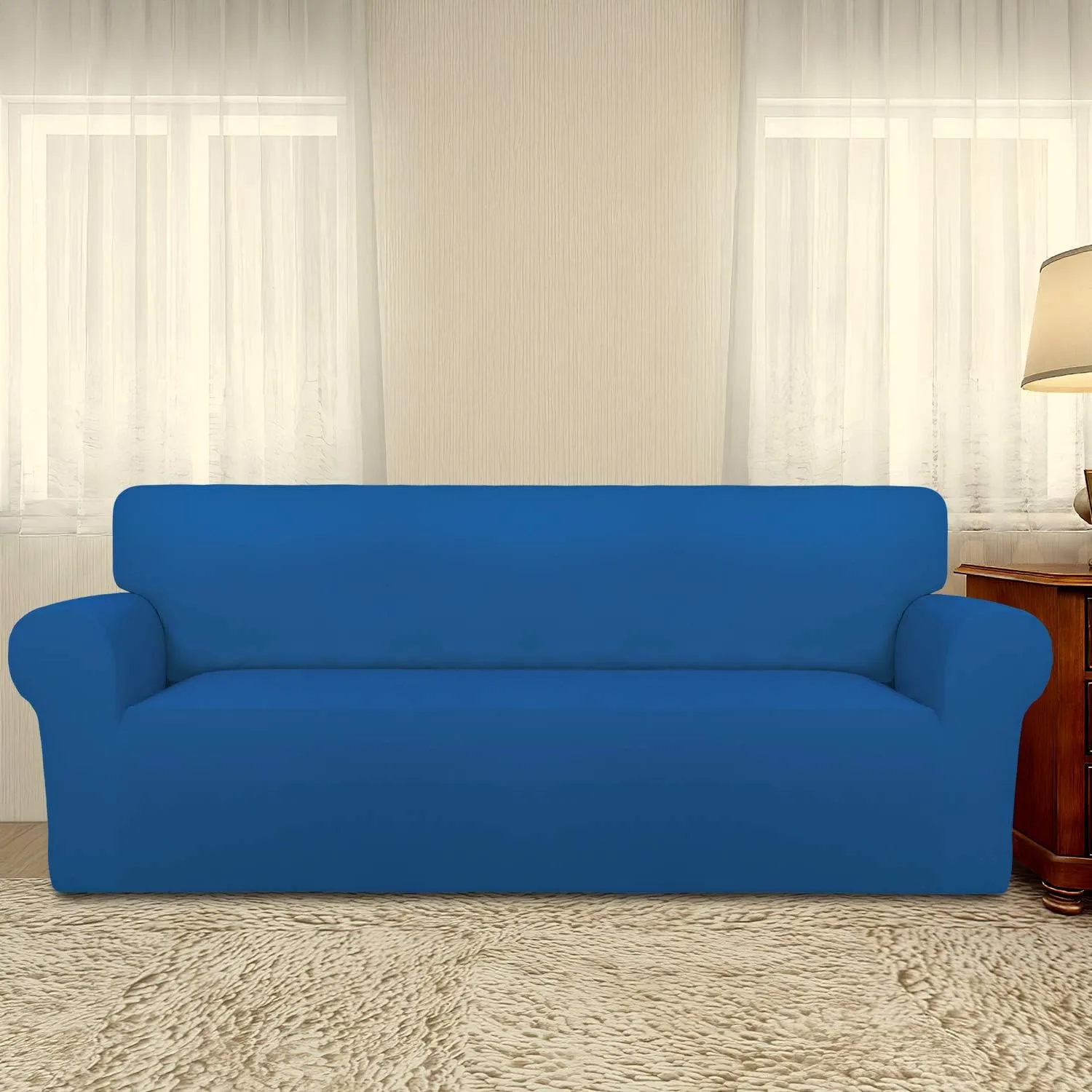 PureFit Super Stretch Sofa Slipcover – Spandex Non Slip Soft Couch Sofa Cover, Washable Furniture Protector with Non Skid Foam and Elastic Bottom for Kids, Pets （Sofa, Classic Blue）