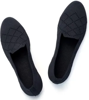 Puxowe Ballet Flats for Women - Stretch Knit Slip-On Low Wedge Shoes, Soft Round Toe Design for Office, Travel & Daily Walking