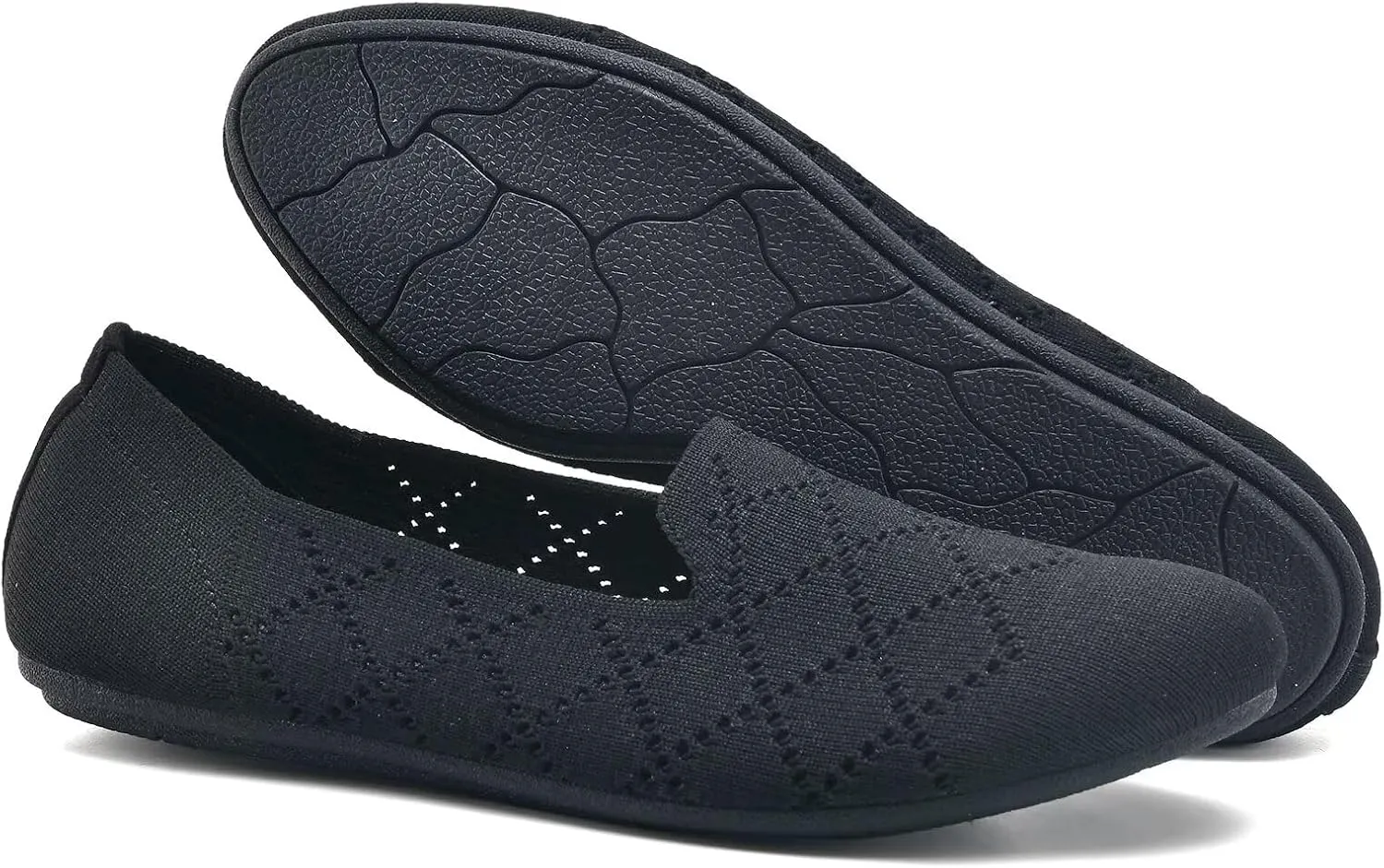 Puxowe Ballet Flats for Women - Stretch Knit Slip-On Low Wedge Shoes, Soft Round Toe Design for Office, Travel & Daily Walking