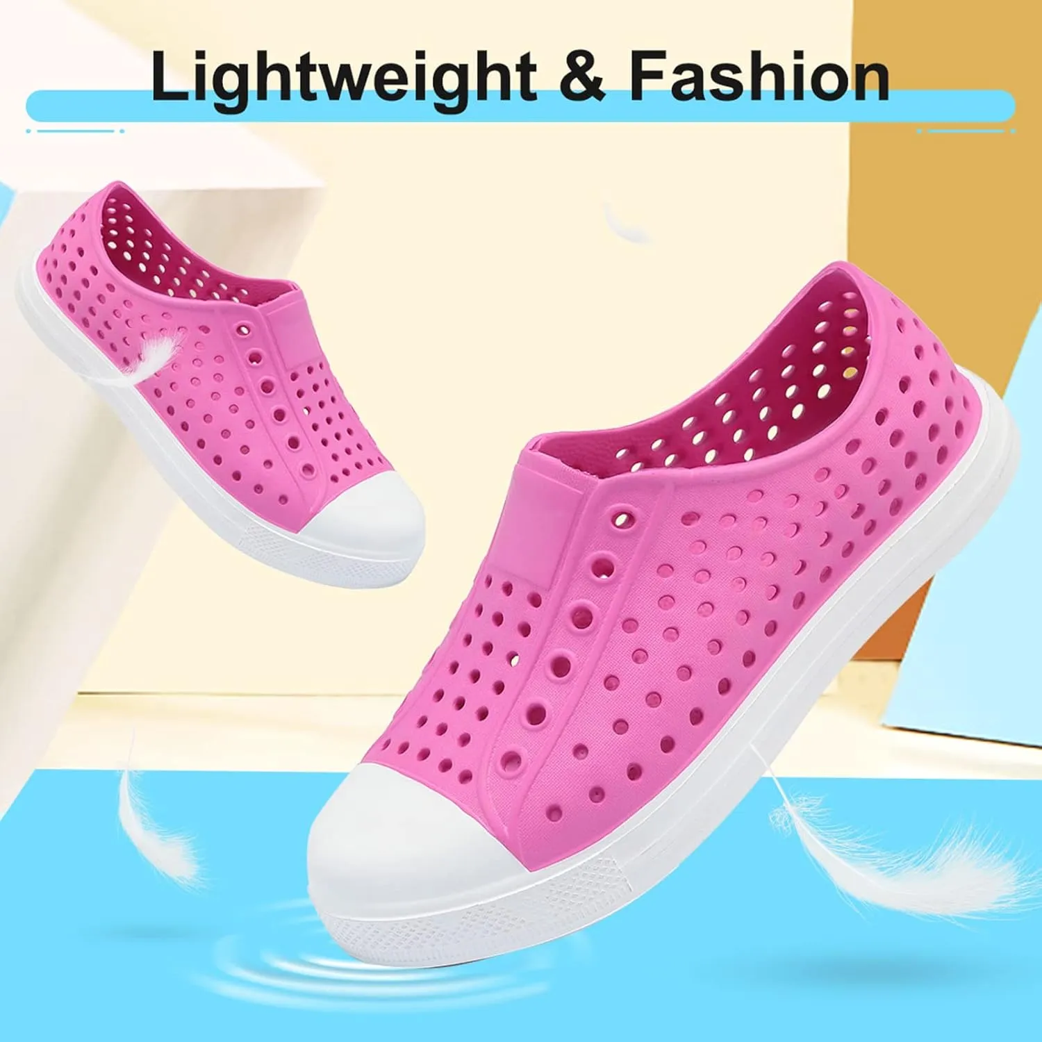 QLZ Toddler Kids Water Shoes for Boys Girls Garden Sandals Rubber Shoes Beach Sneakers, Slip-on Anti-Slip Lightweight Breathable Quick Dry Soft Flexible（Toddler/Little Kid/Big Kid）