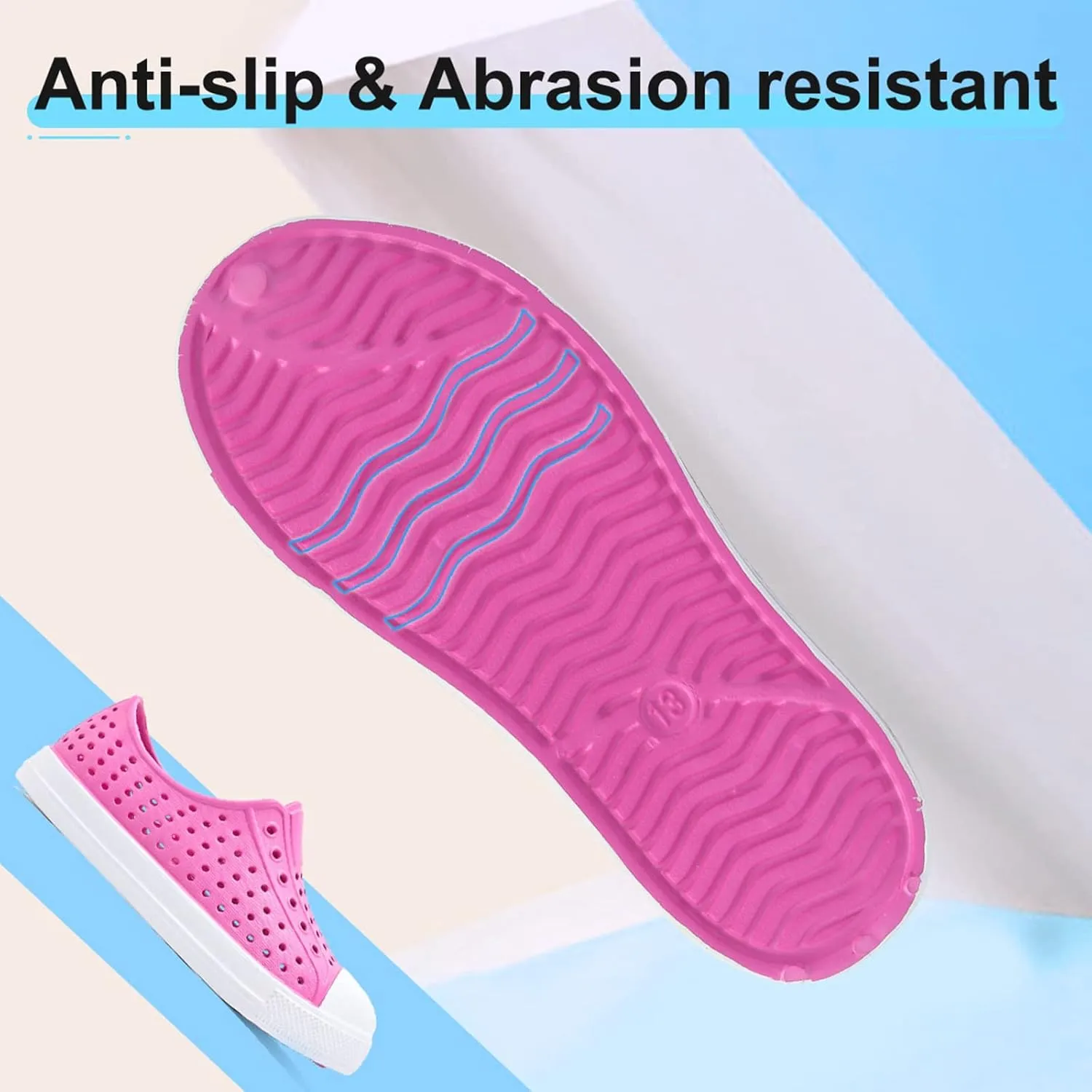 QLZ Toddler Kids Water Shoes for Boys Girls Garden Sandals Rubber Shoes Beach Sneakers, Slip-on Anti-Slip Lightweight Breathable Quick Dry Soft Flexible（Toddler/Little Kid/Big Kid）