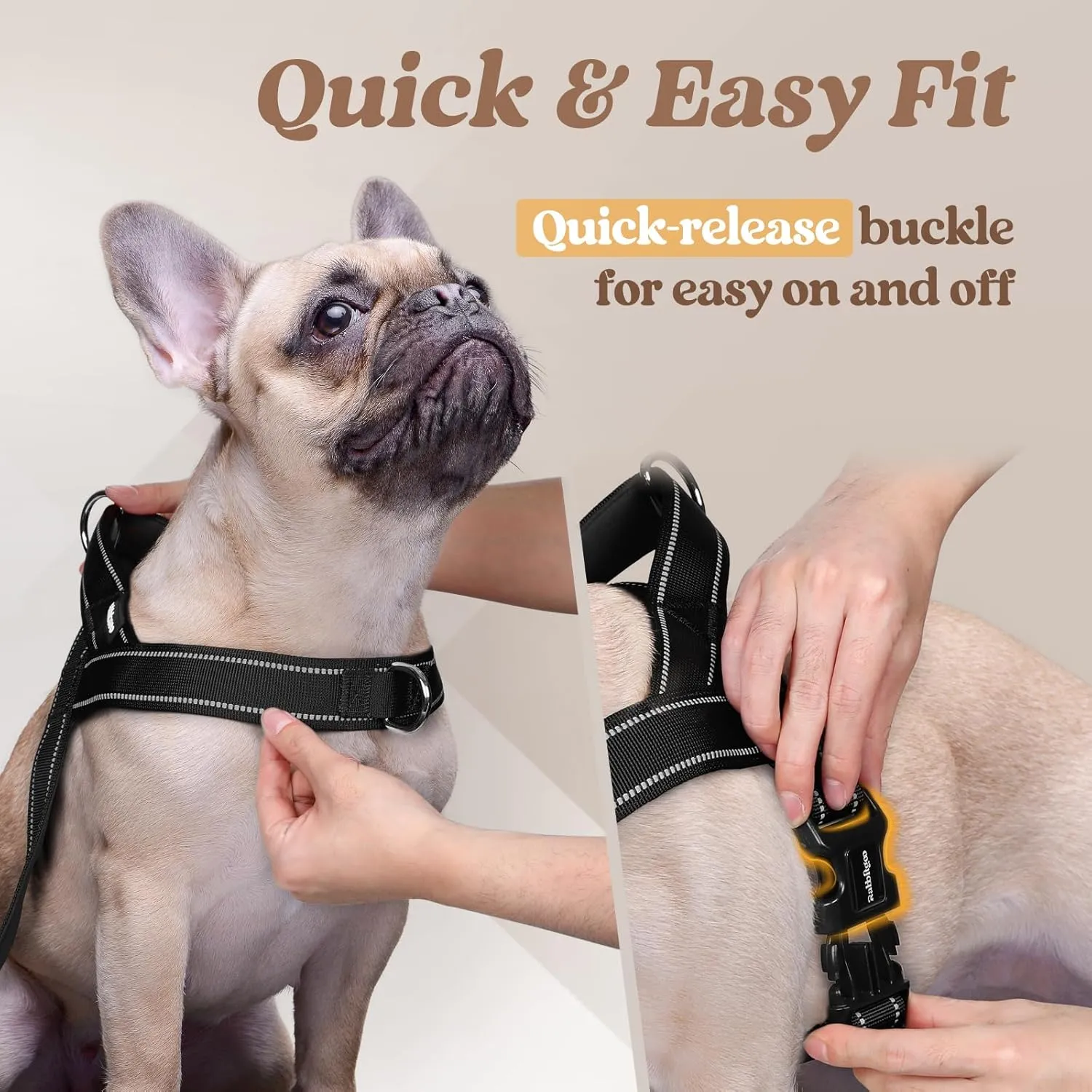 rabbitgoo Dog Harness No Pull, Quick Fit for Medium Sized Dog with Soft Padded Handle, Chest Adjustable Reflective Pet Vest, No Choke Escape Proof for Walking Training, Black M