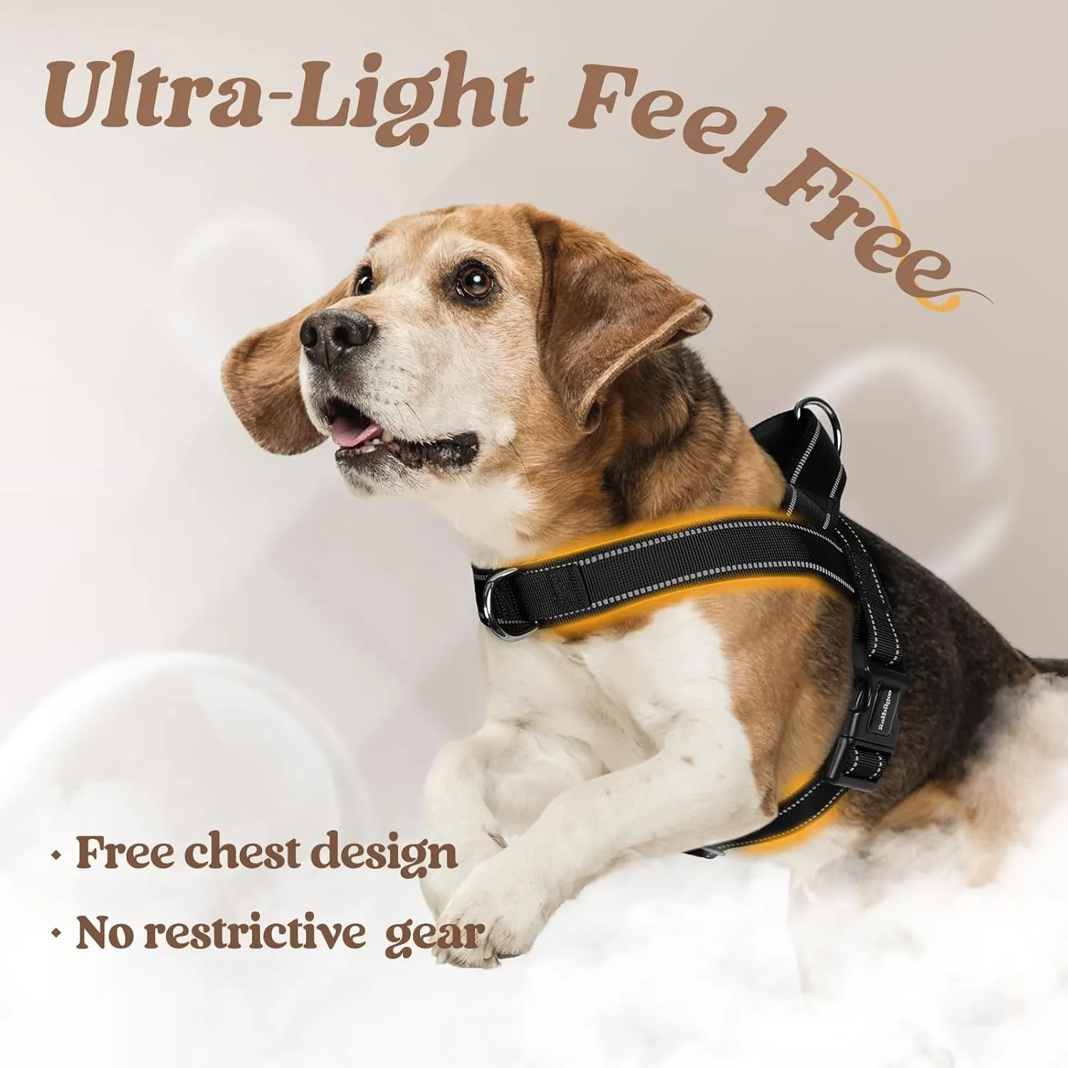 rabbitgoo Dog Harness No Pull, Quick Fit for Medium Sized Dog with Soft Padded Handle, Chest Adjustable Reflective Pet Vest, No Choke Escape Proof for Walking Training, Black M