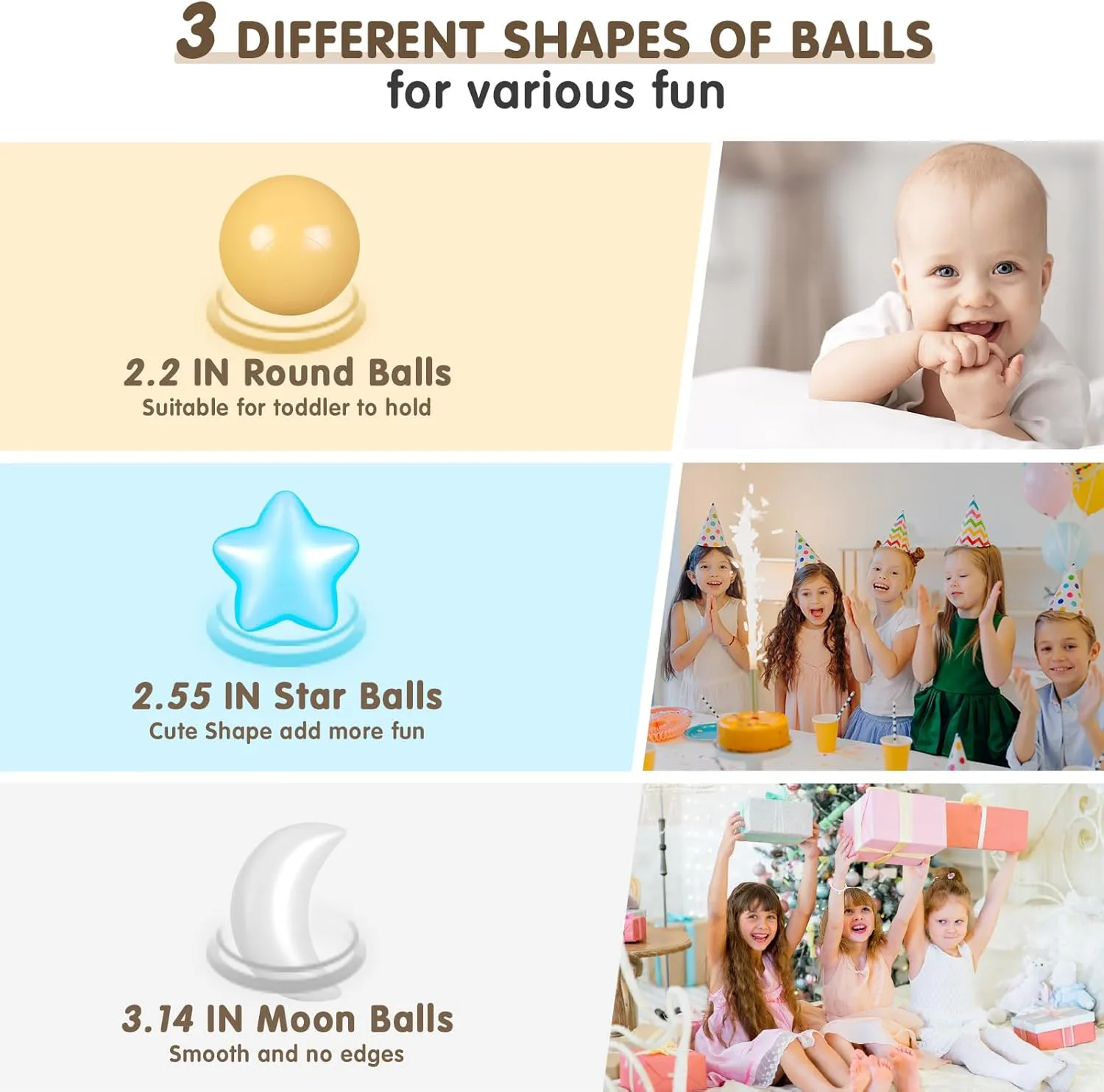 Realhaha Ball Pits Balls Shapes for Toddlers,100pcs Plastic Star Balls for Slide,Playpen, Birthday Party, Christmas Decoration, Great Gift for Boys Girls, Small or Medium