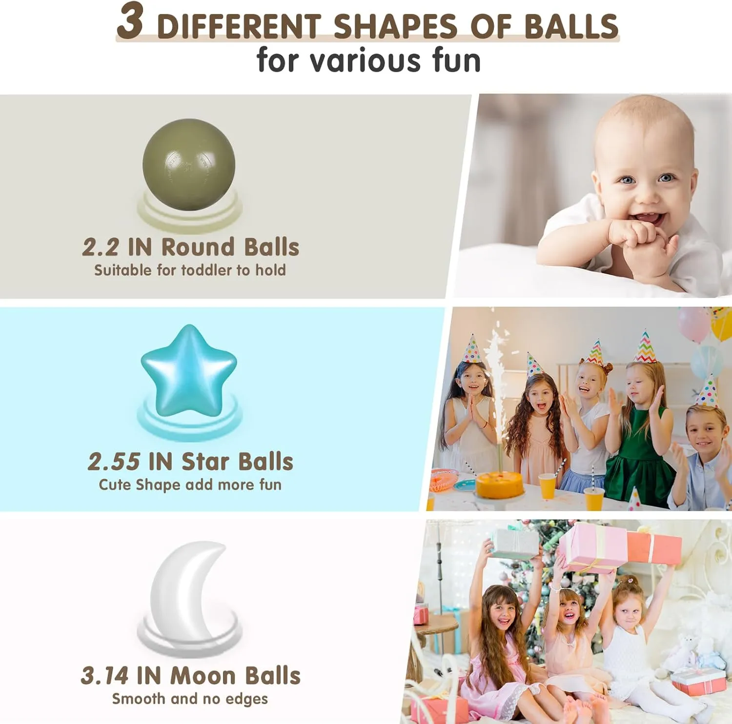 Realhaha Ball Pits Balls Shapes for Toddlers,100pcs Plastic Star Balls for Slide,Playpen, Birthday Party, Christmas Decoration, Great Gift for Boys Girls, Small or Medium