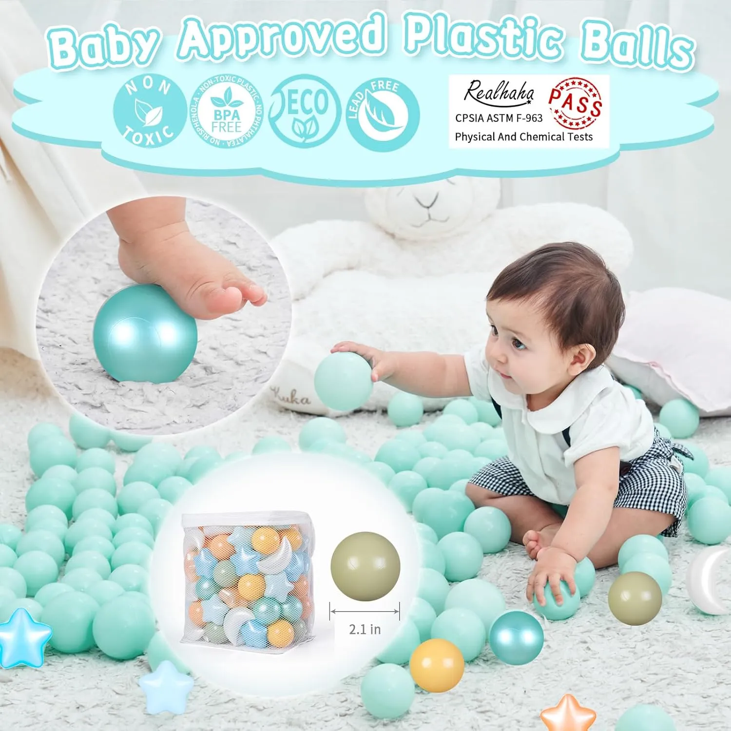Realhaha Ball Pits Balls Shapes for Toddlers,100pcs Plastic Star Balls for Slide,Playpen, Birthday Party, Christmas Decoration, Great Gift for Boys Girls, Small or Medium
