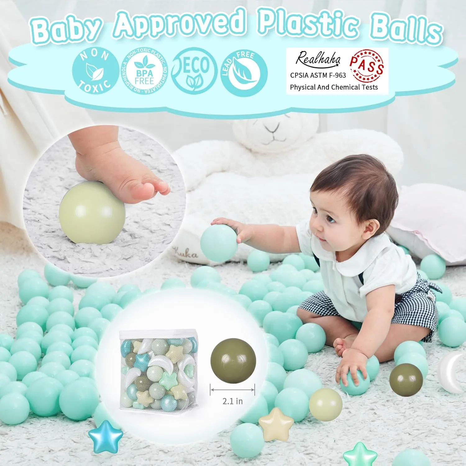 Realhaha Ball Pits Balls Shapes for Toddlers,100pcs Plastic Star Balls for Slide,Playpen, Birthday Party, Christmas Decoration, Great Gift for Boys Girls, Small or Medium