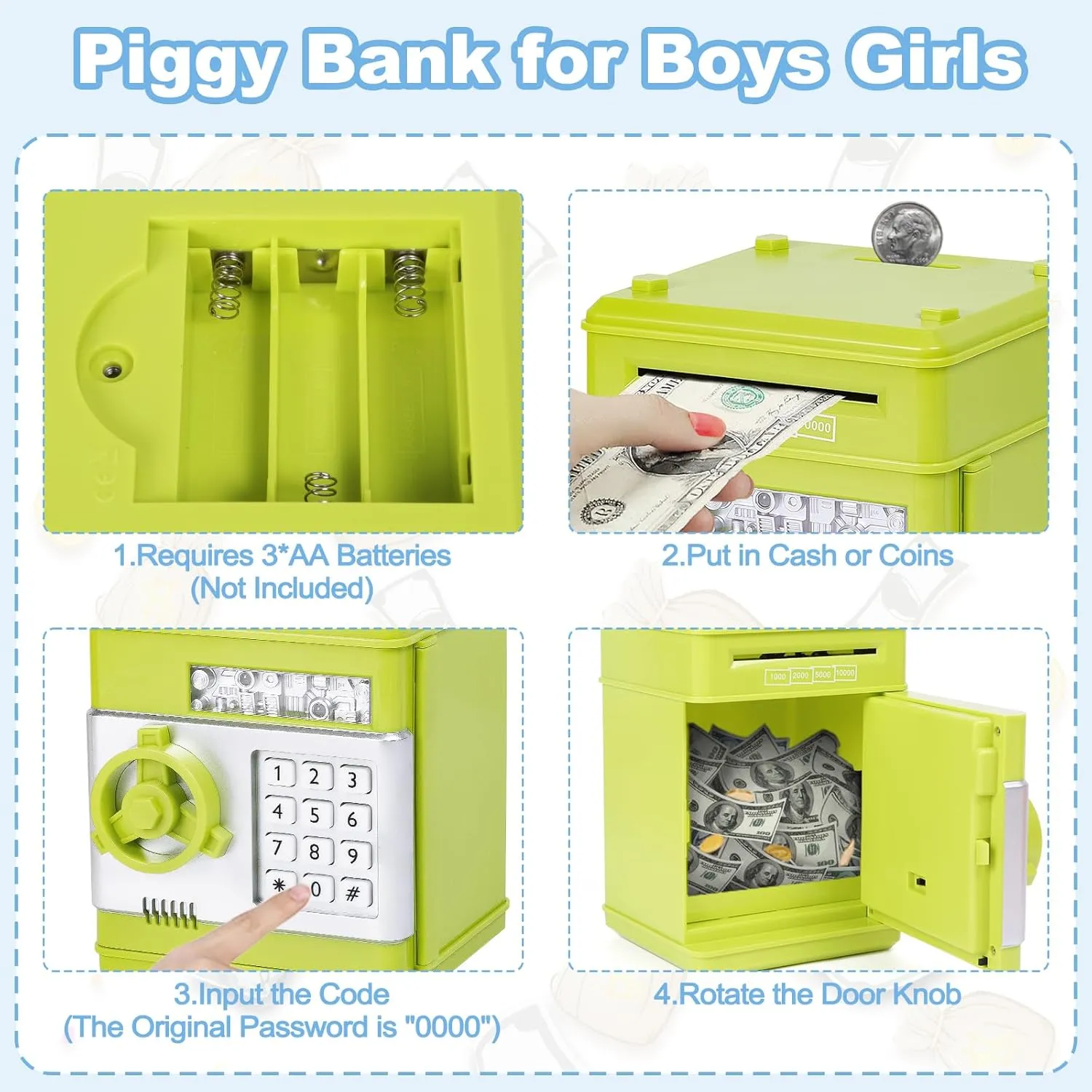 Refasy Piggy Bank Cash Coin Can ATM Bank Electronic Coin Money Bank for Kids Age 3-12, Money Savings Box Mini ATM Coin Bank Toys Gifts for 3 4 5 6 7 8 9 10 11 12 Year Old Boys Girls
