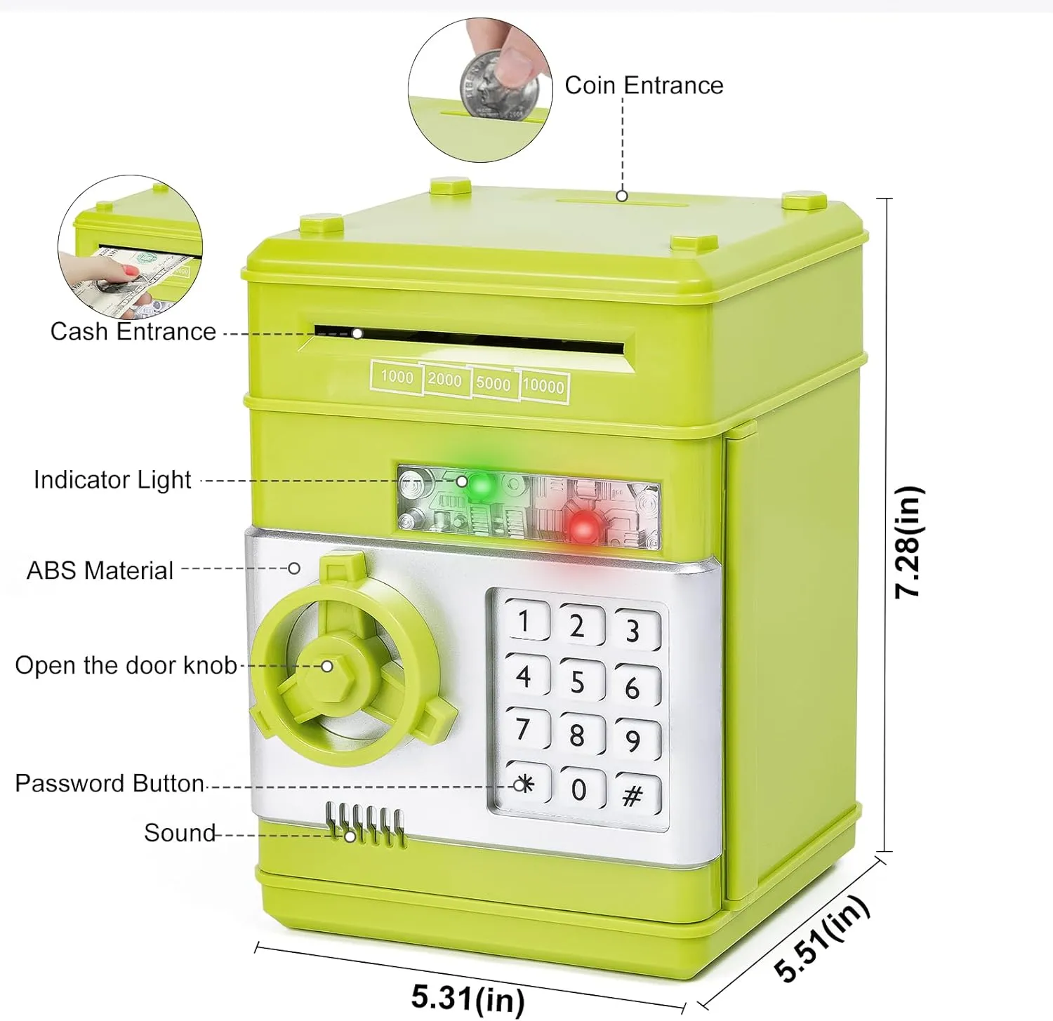 Refasy Piggy Bank Cash Coin Can ATM Bank Electronic Coin Money Bank for Kids Age 3-12, Money Savings Box Mini ATM Coin Bank Toys Gifts for 3 4 5 6 7 8 9 10 11 12 Year Old Boys Girls