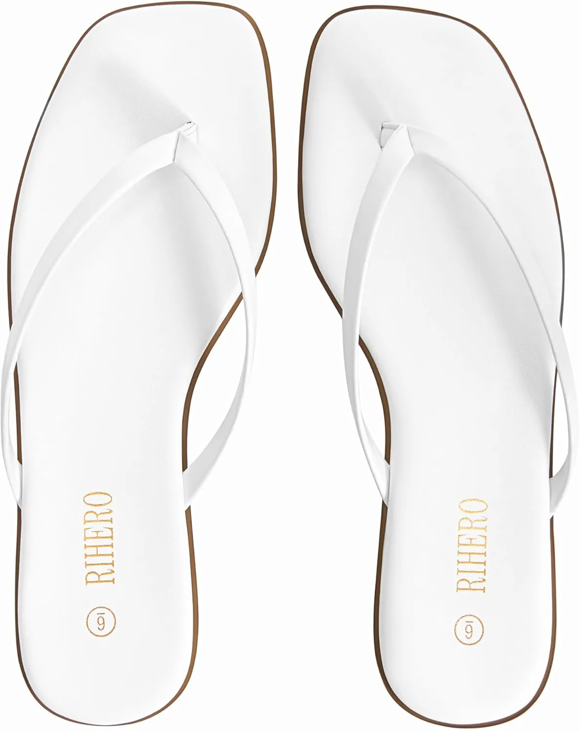 Rihero Flip Flops for Women Comfortable Square Toe Beach Sandals Slip On Leather Thong Flat Sandals Dressy