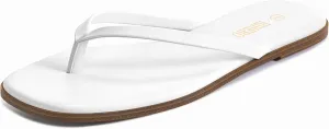 Rihero Flip Flops for Women Comfortable Square Toe Beach Sandals Slip On Leather Thong Flat Sandals Dressy