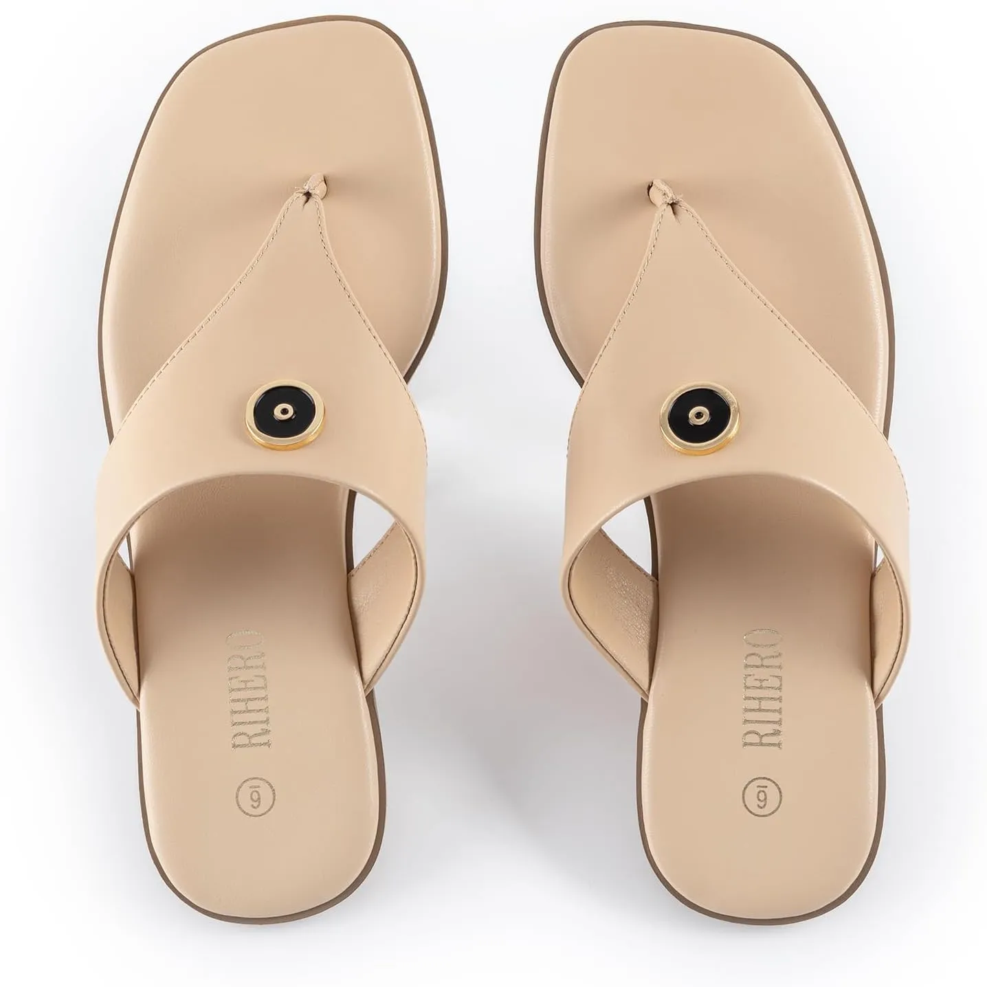 Rihero Women's Flip Flops Square Toe Thong Flat Sandals Summer Comfortable Slip On Beach Slide Sandals