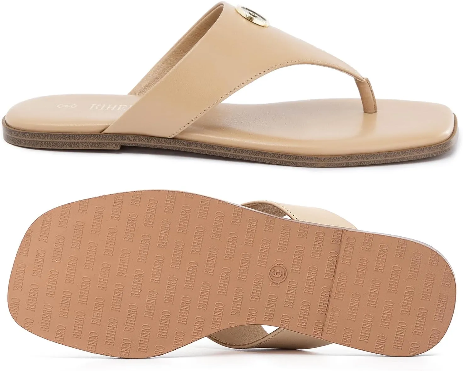 Rihero Women's Flip Flops Square Toe Thong Flat Sandals Summer Comfortable Slip On Beach Slide Sandals