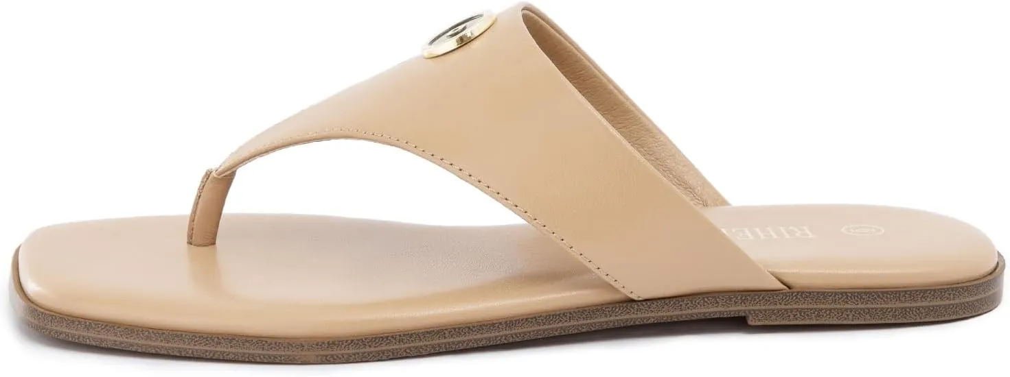 Rihero Women's Flip Flops Square Toe Thong Flat Sandals Summer Comfortable Slip On Beach Slide Sandals