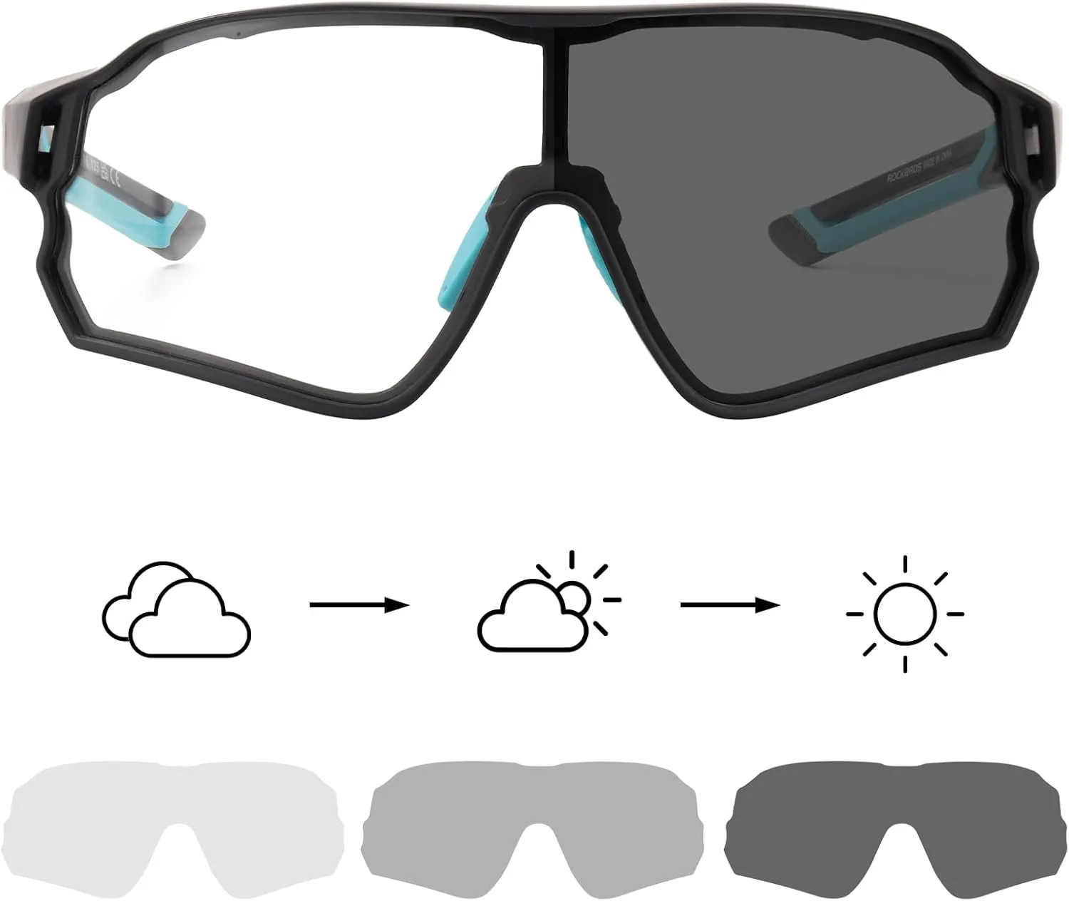 ROCKBROS Photochromic Sunglasses for Men Cycling Sunglasses Sports Bike Glasses
