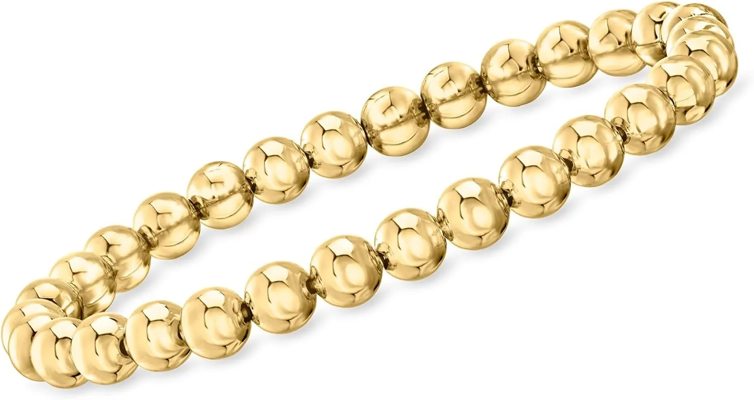 Ross-Simons Italian 6mm 18kt Gold Over Sterling Bead Stretch Bracelet