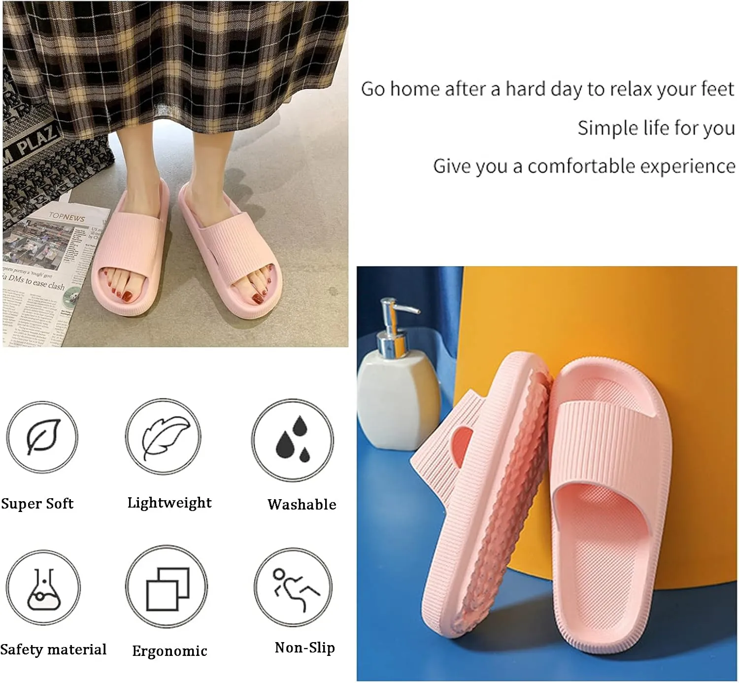 rosyclo Cloud Slippers for Women and Men Massage Thick Sole Non-Slip Shower Slippers Bathroom Super Soft Comfy House Cloud Slide Slippers for Indoor and Outdoor