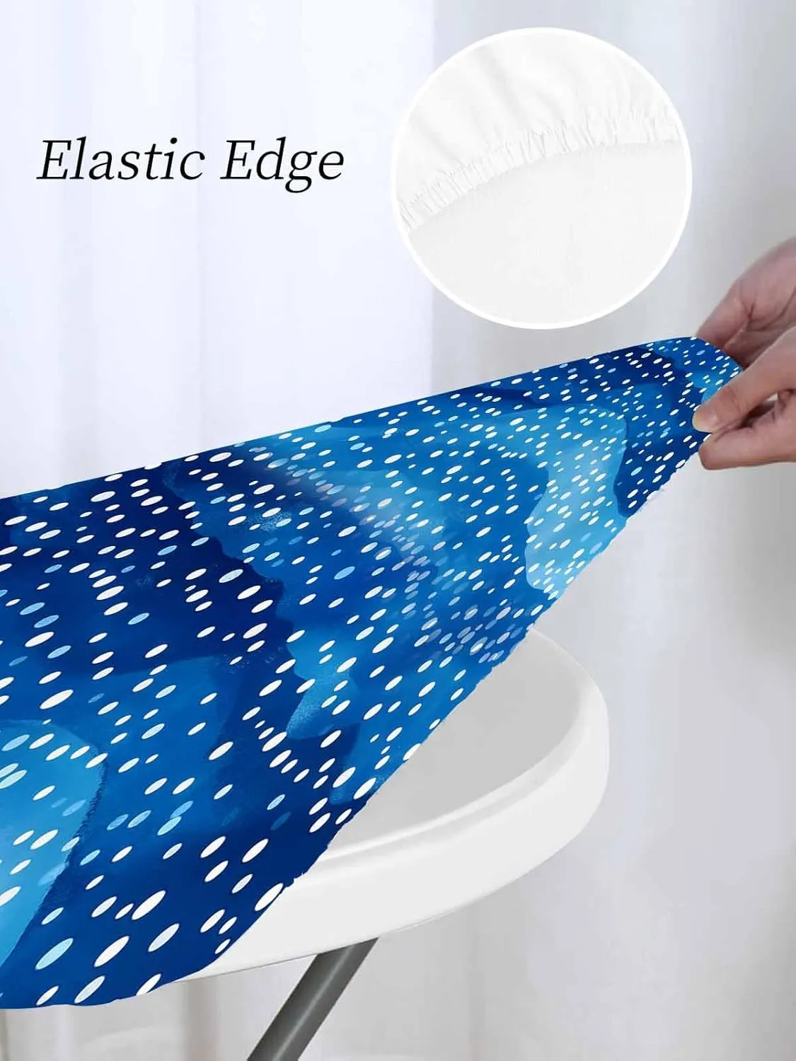 Round Fitted Tablecloth Abstract Blue Wave Point Waterproof Table Cover for Indoor Outdoor Holiday Party Spots Water Ripples Elastic Edged Tablecloths Fit Up 45"-54" Tables