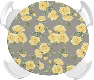 Round Fitted Tablecloth Yellow Country Rose Waterproof Table Cover for Indoor Outdoor Holiday Party Elegant Flowers on Grey Background Elastic Edged Tablecloths Fit Up 55"-60" Tables