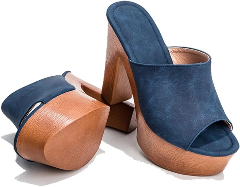 SACFOF Womens Wedge Platform Slide Sandals Peep Toe Faux Suede Dress Party Summer Wedge Slippers Shoes