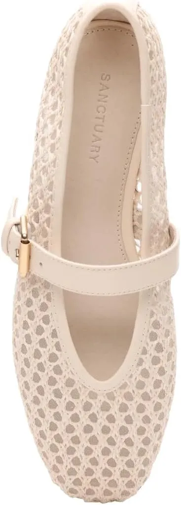 Sanctuary Women's Gia Mary Jane Flats-Crochet Knit, Slip-on, Memory Foam Cushioning, Flexible Rubber Outsole