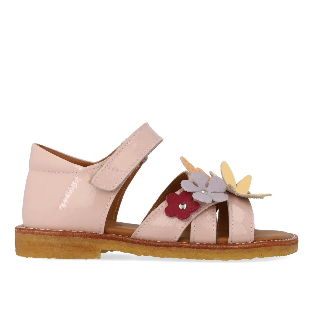 Sandal with multicoloured floral applications