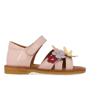 Sandal with multicoloured floral applications