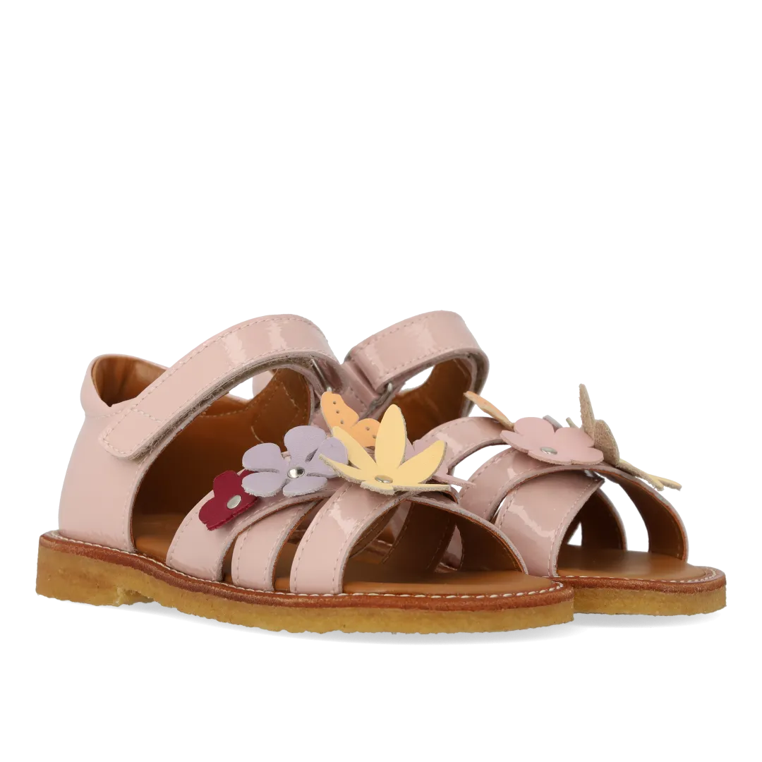 Sandal with multicoloured floral applications