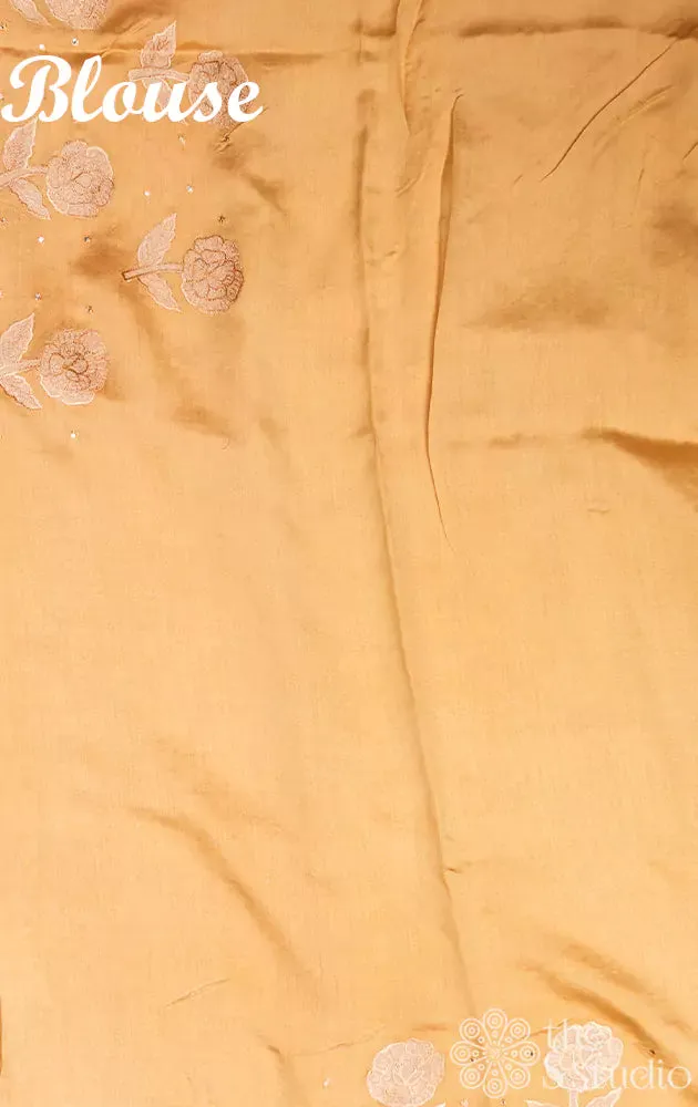Sandal yellow organza saree with embroidery