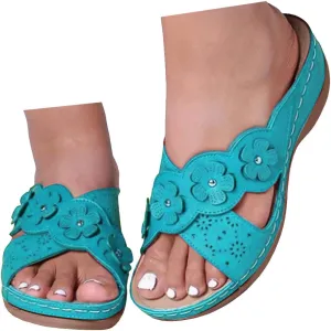 Sandals for Women 2025 Platform Wedge Comfort Cross Strap Flowers Slide Sandals-Shock Absorbtion Breathable holes Arch Support Indoors and Outdoors Slip On