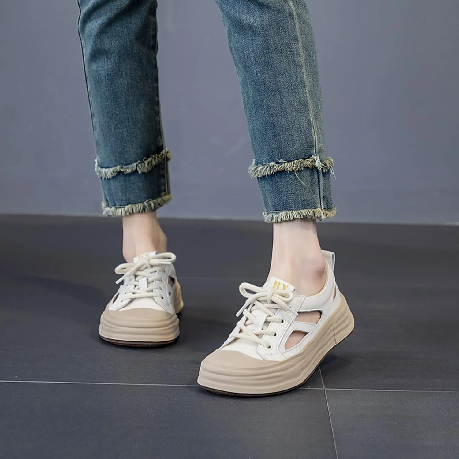 Sandals for Women Genuine Leather Skeleton Sneakers Casual Hiking Athletic Sandals Dressy Chunky Sandals For Summer